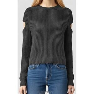 AllSaints Ria Jumper Cut Out Black Rib Knit Crewneck Pullover Long Sleeve Large